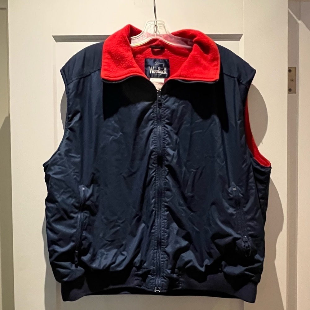 vintage woolrich navy blue and red sherpa lined vest